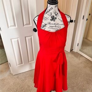 JJs House Red Asymmetrical Halter Sundress